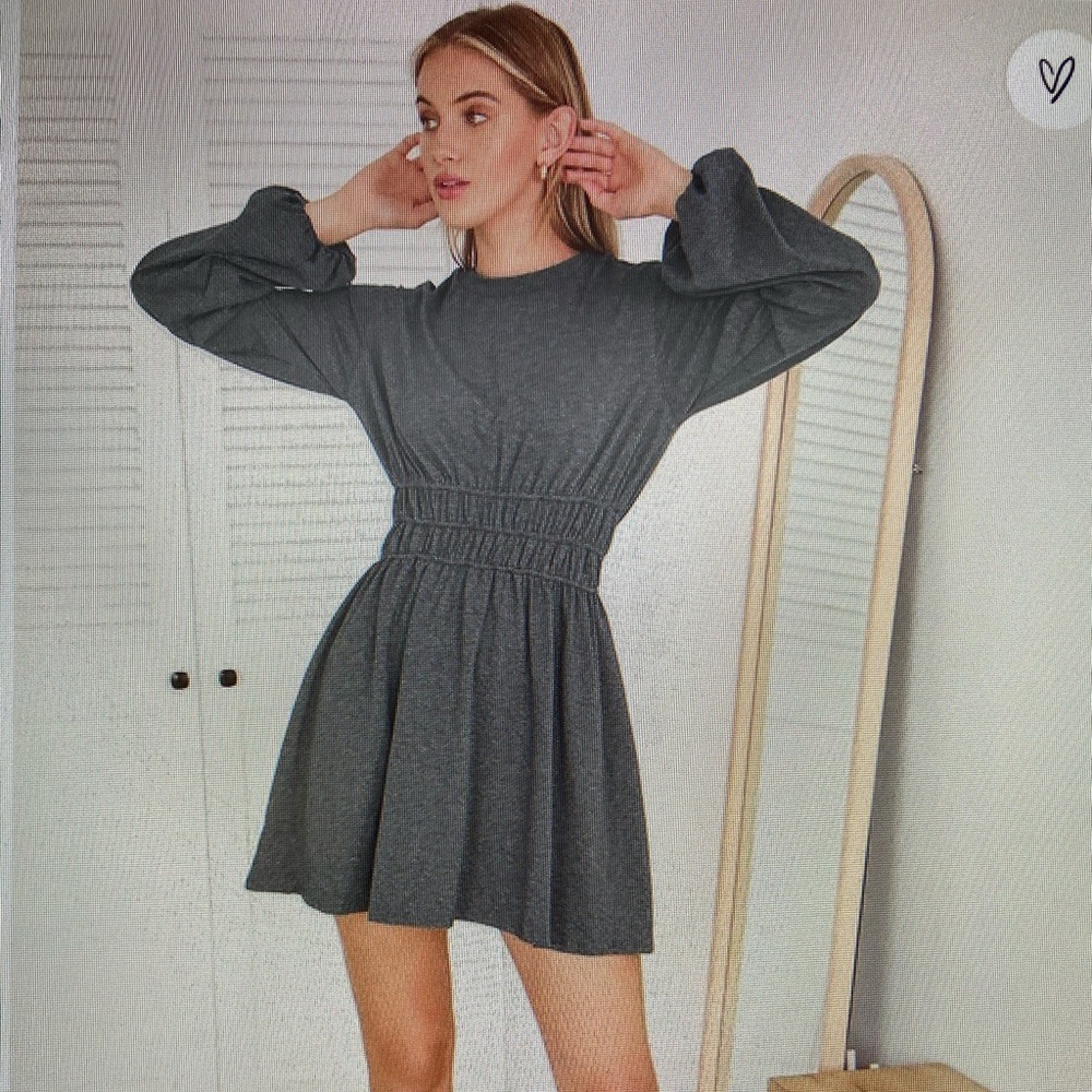 Lulus Charcoal Gray Mini Dress - balloon sleeves